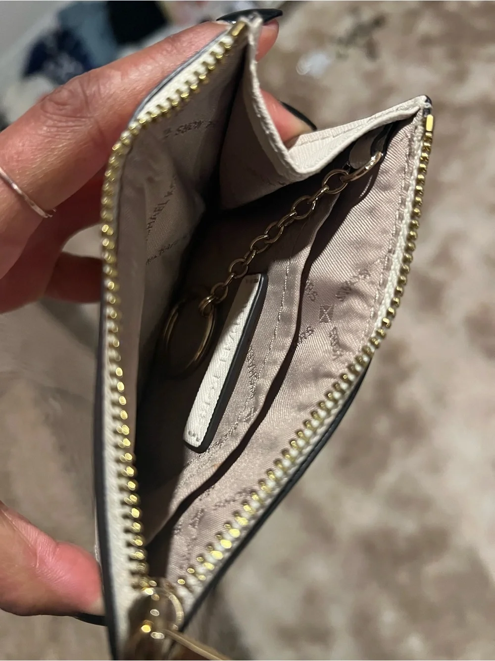 Michael Kors Jet Set Travel Cream Coin Zip Card Wallet with Key Ring